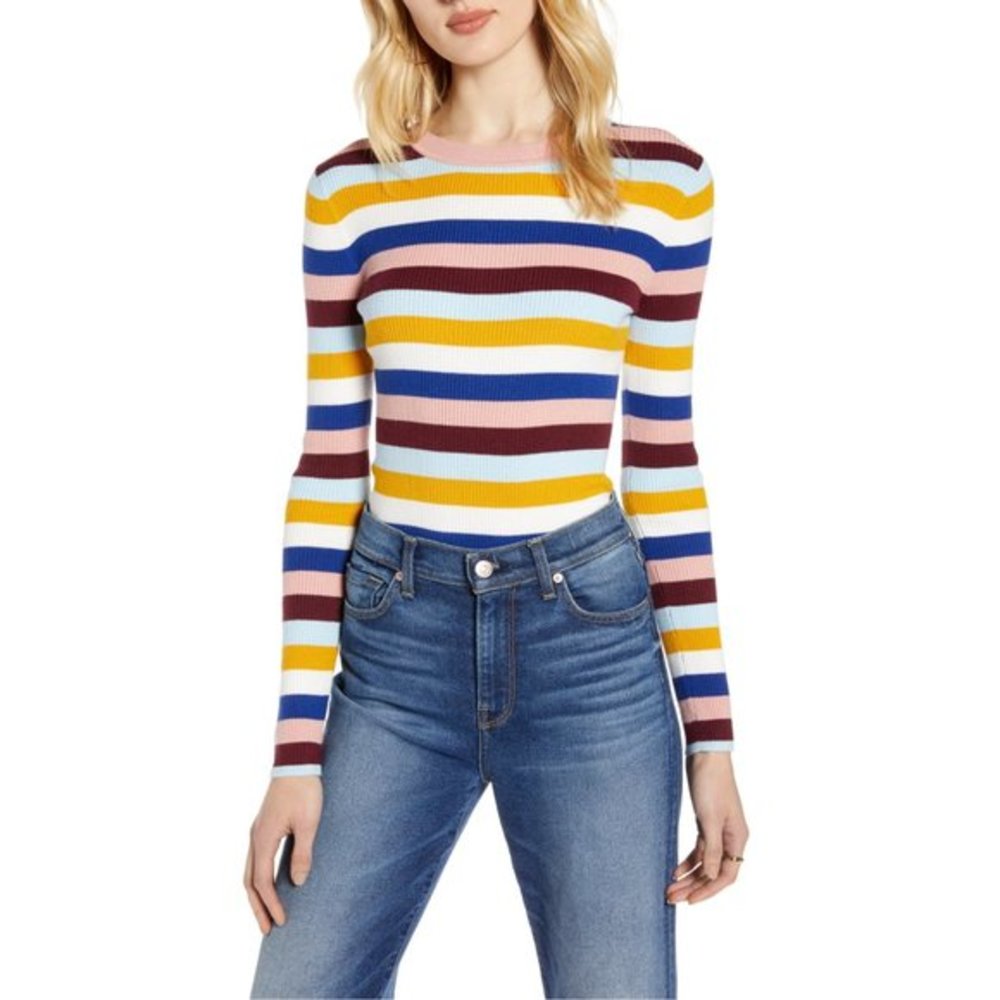 NWT Nordstrom Halogen Striped Ribbed Knit Sweater